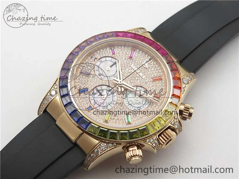 Daytona 116595RBOW RG Rainbow Crystal BLF Best Edition Diamonds Dial on Rubber Strap A4130