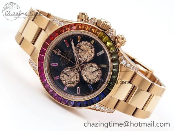 Daytona 116595RBOW RG Rainbow Crystal N6F Best Edition Black Dial on RG Bracelet SA4130