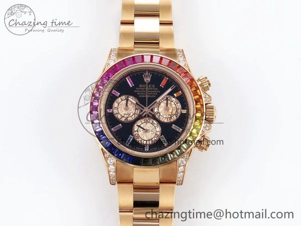 Daytona 116595RBOW RG Rainbow Crystal N6F Best Edition Black Dial on RG Bracelet SA4130