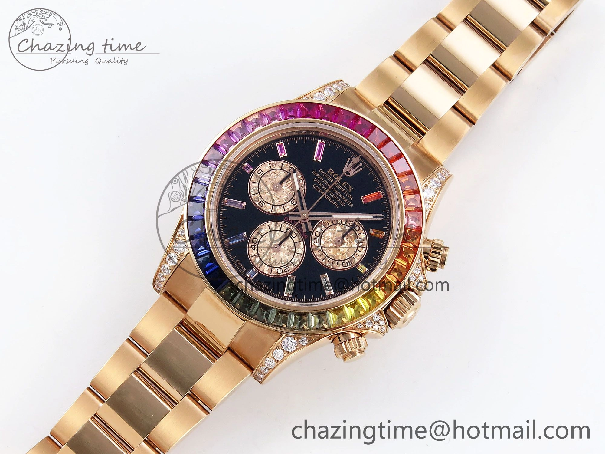 Daytona 116595RBOW RG Rainbow Crystal N6F Best Edition Black Dial on RG Bracelet SA4130