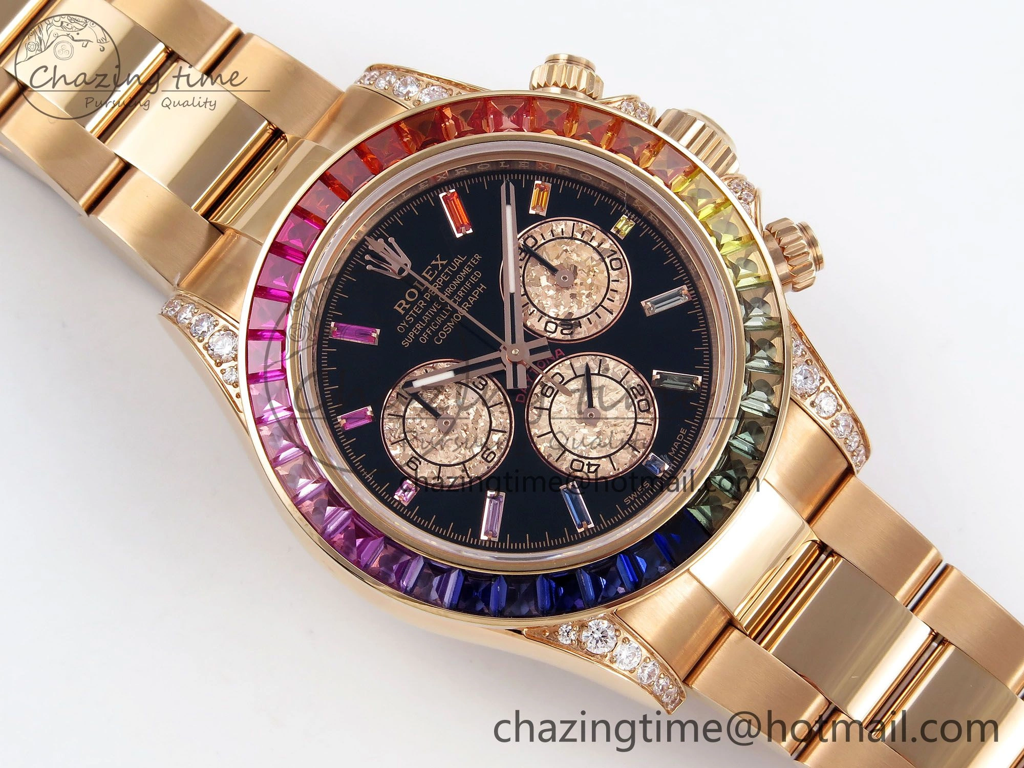 Daytona 116595RBOW RG Rainbow Crystal N6F Best Edition Black Dial on RG Bracelet SA4130