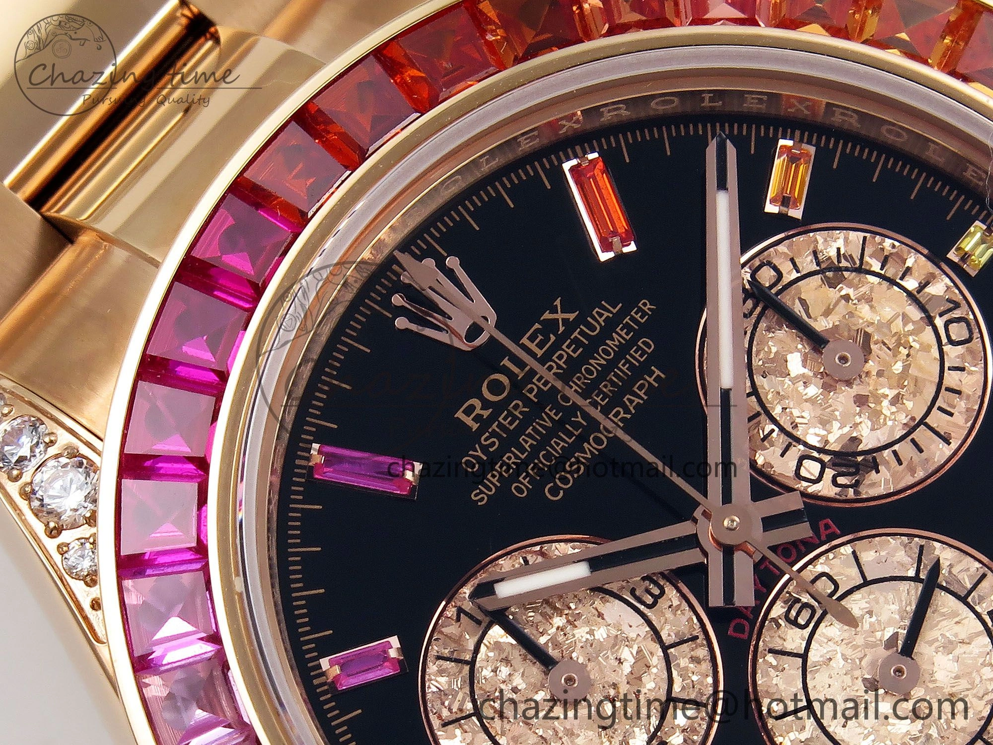 Daytona 116595RBOW RG Rainbow Crystal N6F Best Edition Black Dial on RG Bracelet SA4130