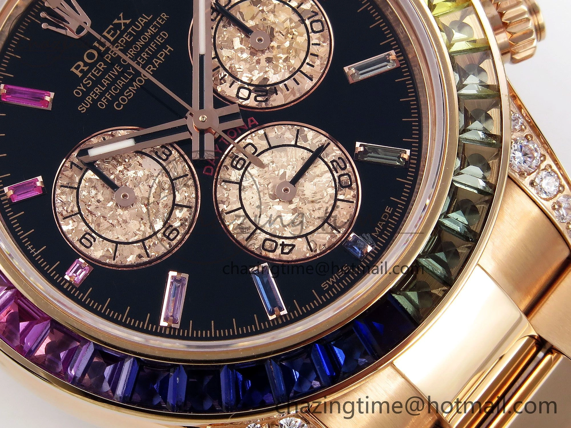 Daytona 116595RBOW RG Rainbow Crystal N6F Best Edition Black Dial on RG Bracelet SA4130