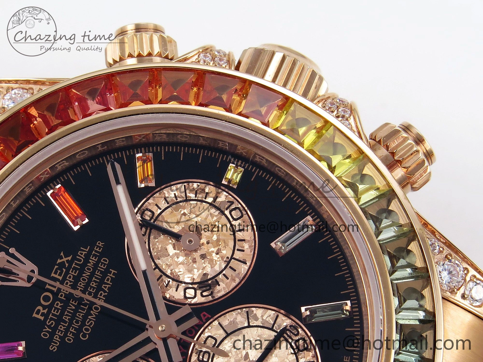 Daytona 116595RBOW RG Rainbow Crystal N6F Best Edition Black Dial on RG Bracelet SA4130