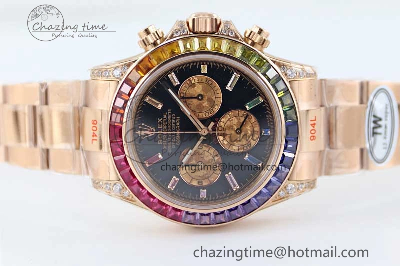 Daytona 116595RBOW RG TWF 1:1 Best Edition 904L Steel Black RG Dial on RG Bracelet A7750