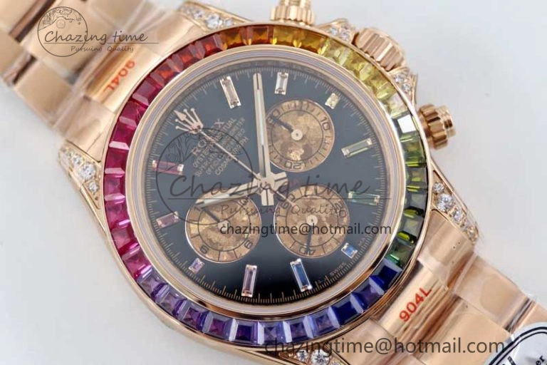 Daytona 116595RBOW RG TWF 1:1 Best Edition 904L Steel Black RG Dial on RG Bracelet A7750