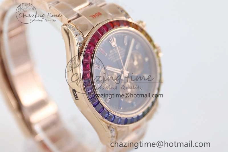 Daytona 116595RBOW RG TWF 1:1 Best Edition 904L Steel Black RG Dial on RG Bracelet A7750