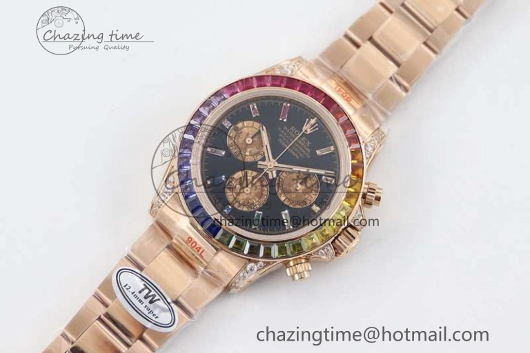 Daytona 116595RBOW RG TWF 1:1 Best Edition 904L Steel Black RG Dial on RG Bracelet A7750
