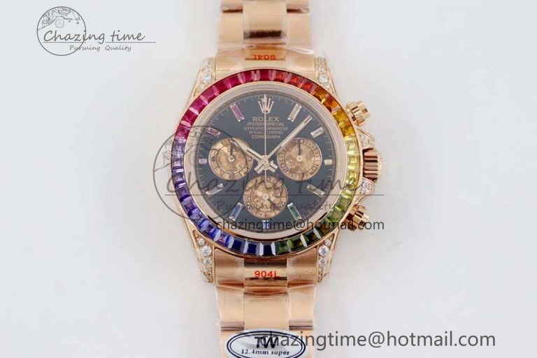 Daytona 116595RBOW RG TWF 1:1 Best Edition 904L Steel Black RG Dial on RG Bracelet A7750