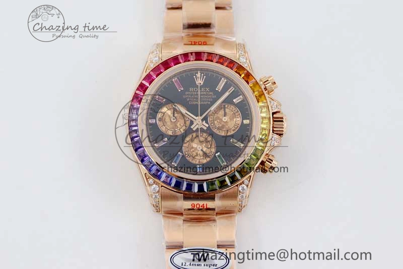 Daytona 116595RBOW RG TWF 1:1 Best Edition 904L Steel Black RG Dial on RG Bracelet A7750