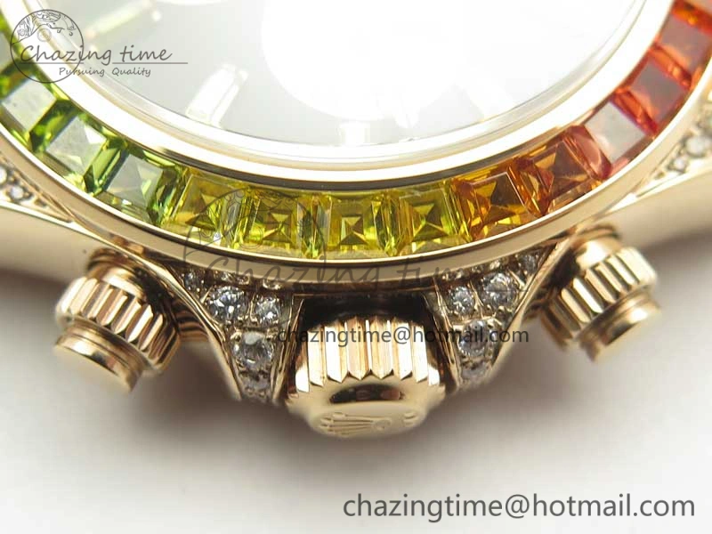 Daytona 116595RBOW Rainbow Crystal BP Maker Black Dial on RG Bracelet A4130