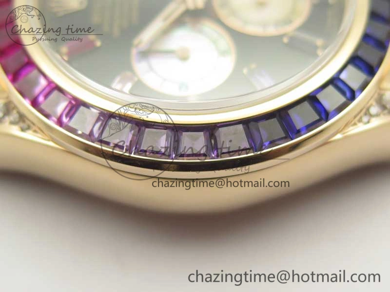 Daytona 116595RBOW Rainbow Crystal BP Maker Black Dial on RG Bracelet A4130