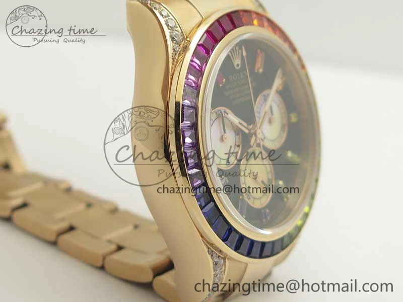 Daytona 116595RBOW Rainbow Crystal BP Maker Black Dial on RG Bracelet A4130