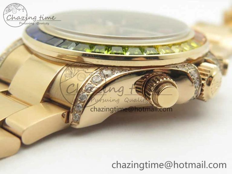 Daytona 116595RBOW Rainbow Crystal BP Maker Black Dial on RG Bracelet A4130