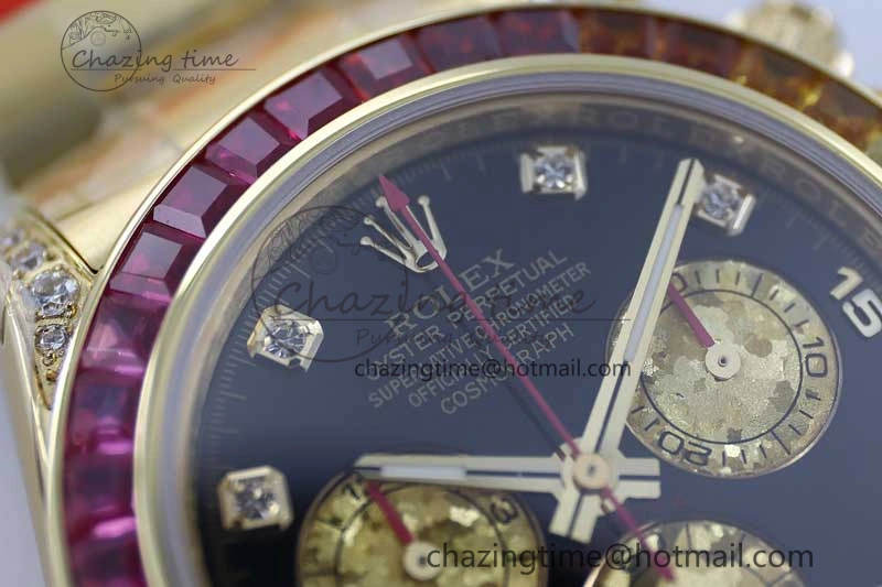 Daytona 116595RBOW YG TWF 1:1 Best Edition 904L Steel Black YG Diamonds Dial on YG Bracelet A7750