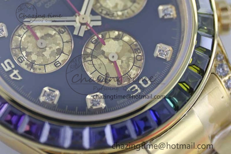 Daytona 116595RBOW YG TWF 1:1 Best Edition 904L Steel Black YG Diamonds Dial on YG Bracelet A7750