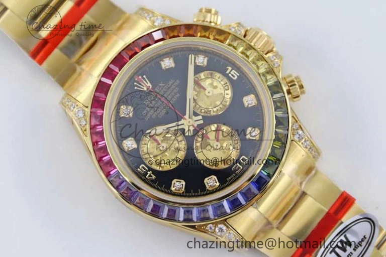 Daytona 116595RBOW YG TWF 1:1 Best Edition 904L Steel Black YG Diamonds Dial on YG Bracelet A7750