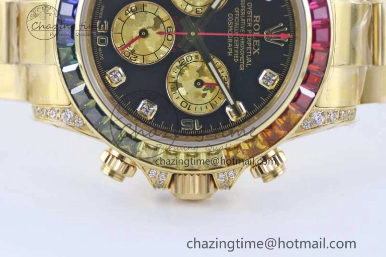 Daytona 116595RBOW YG TWF 1:1 Best Edition 904L Steel Black YG Diamonds Dial on YG Bracelet A7750