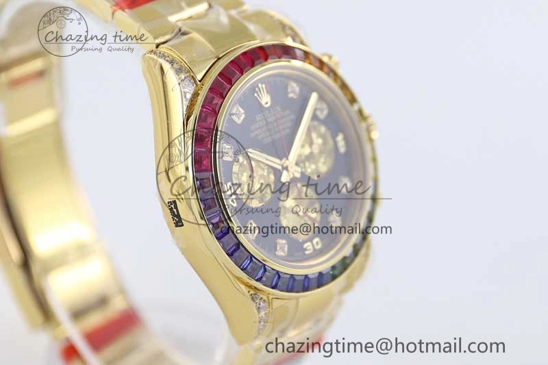 Daytona 116595RBOW YG TWF 1:1 Best Edition 904L Steel Black YG Diamonds Dial on YG Bracelet A7750