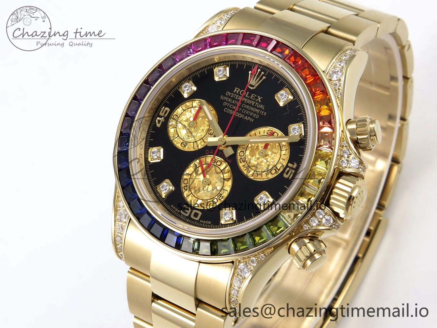 Daytona 116598RBOW Rainbow ZF 1:1 Best Edition Black Diamonds Dial on YG Bracelet SH4130