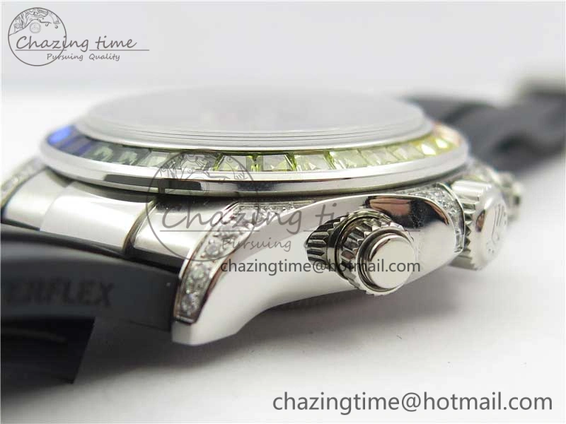 Daytona 116599RBOW SS Rainbow Crystal BLF Best Edition Black Dial on Rubber Strap A4130
