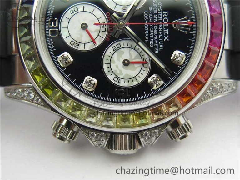Daytona 116599RBOW SS Rainbow Crystal BLF Best Edition Black Dial on Rubber Strap A4130
