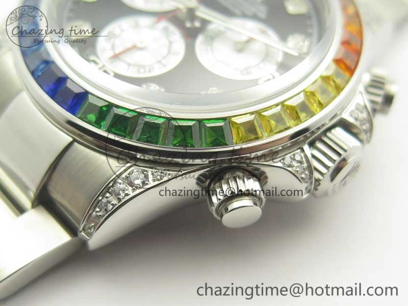 Daytona 116599RBOW SS Rainbow Crystal BLF Best Edition Black Dial on SS Bracelet A4130