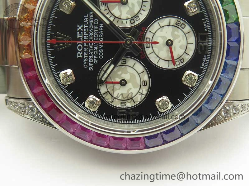 Daytona 116599RBOW SS Rainbow Crystal BLF Best Edition Black Dial on SS Bracelet A4130