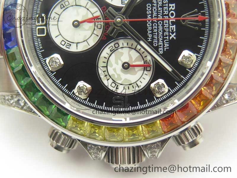 Daytona 116599RBOW SS Rainbow Crystal BLF Best Edition Black Dial on SS Bracelet A4130
