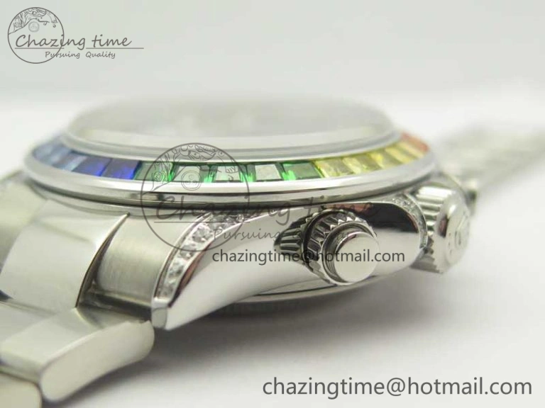Daytona 116599RBOW SS Rainbow Crystal BLF Best Edition Black Dial on SS Bracelet A4130