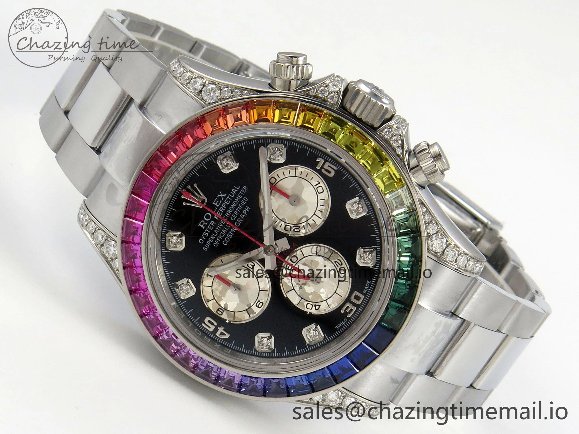 Daytona 116599rbow 3CF 1:1 Best Edition Rainbow Diamonds Bezel Black Diamonds Dial on SS Bracelet SH4130 V2(Mod Version)