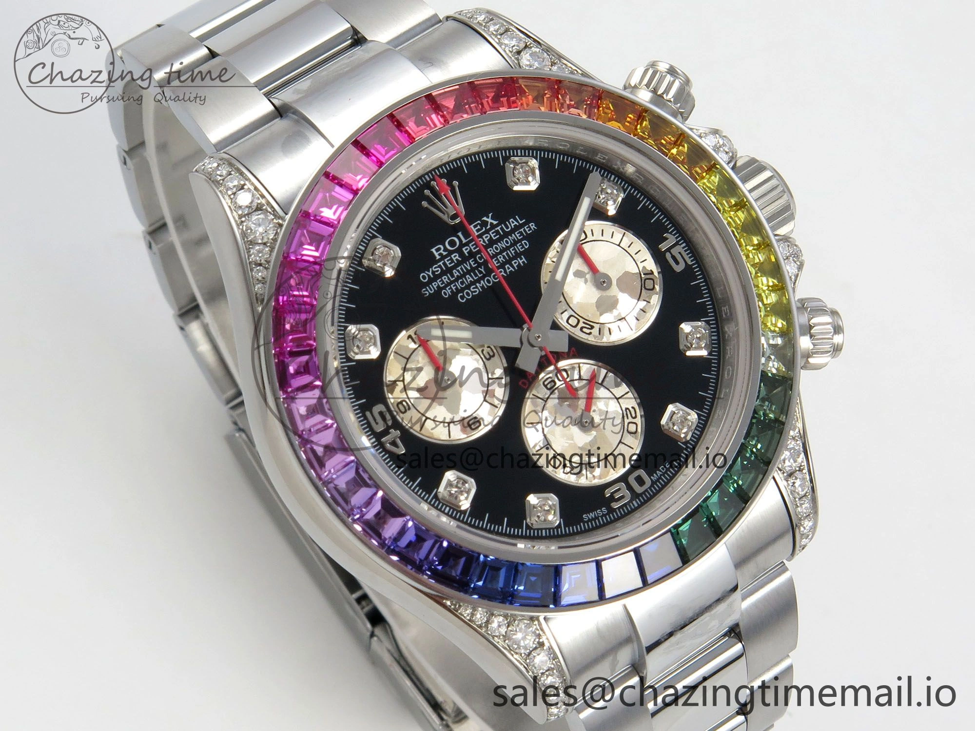 Daytona 116599rbow 3CF 1:1 Best Edition Rainbow Diamonds Bezel Black Diamonds Dial on SS Bracelet SH4130 V2(Mod Version)