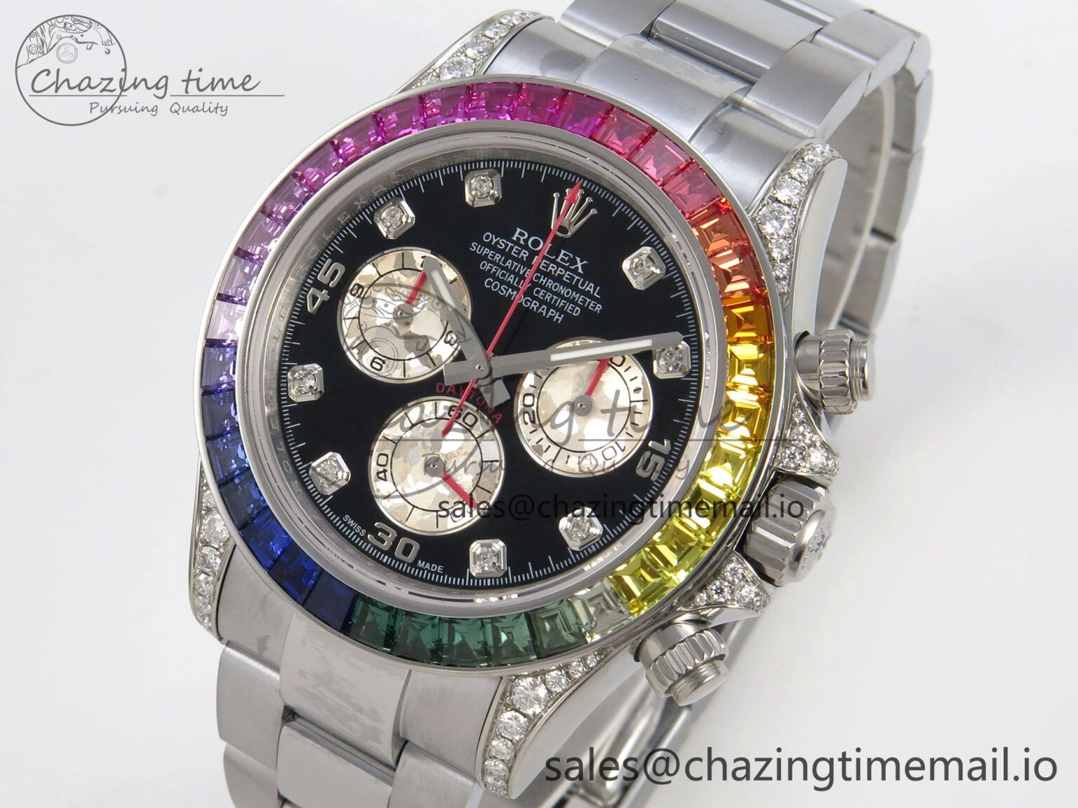 Daytona 116599rbow 3CF 1:1 Best Edition Rainbow Diamonds Bezel Black Diamonds Dial on SS Bracelet SH4130 V2(Mod Version)