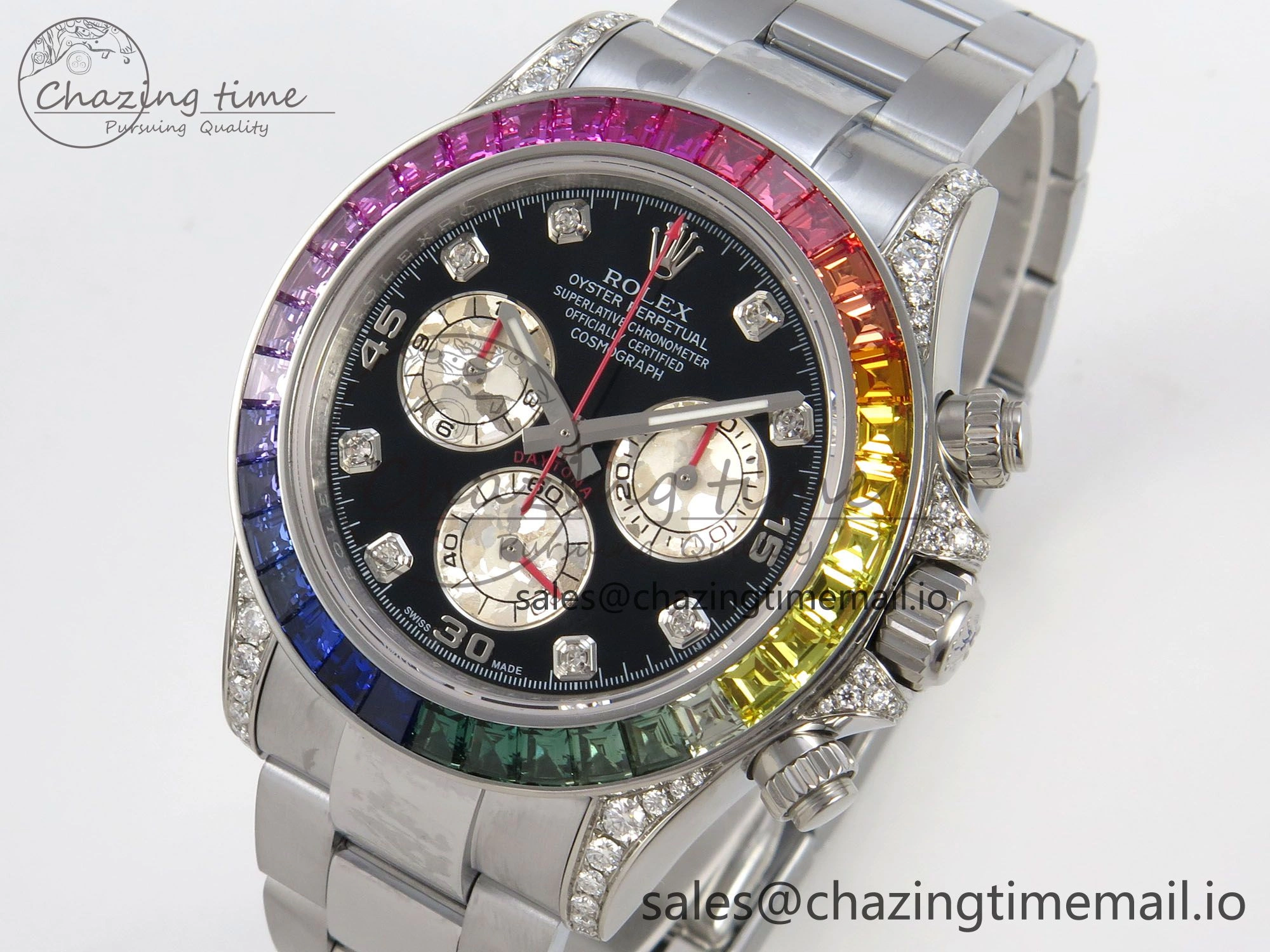 Daytona 116599rbow 3CF 1:1 Best Edition Rainbow Diamonds Bezel Black Diamonds Dial on SS Bracelet SH4130 V2(Mod Version)