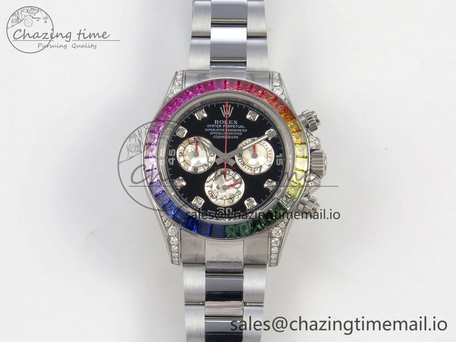 Daytona 116599rbow 3CF 1:1 Best Edition Rainbow Diamonds Bezel Black Diamonds Dial on SS Bracelet SH4130 V2(Mod Version)