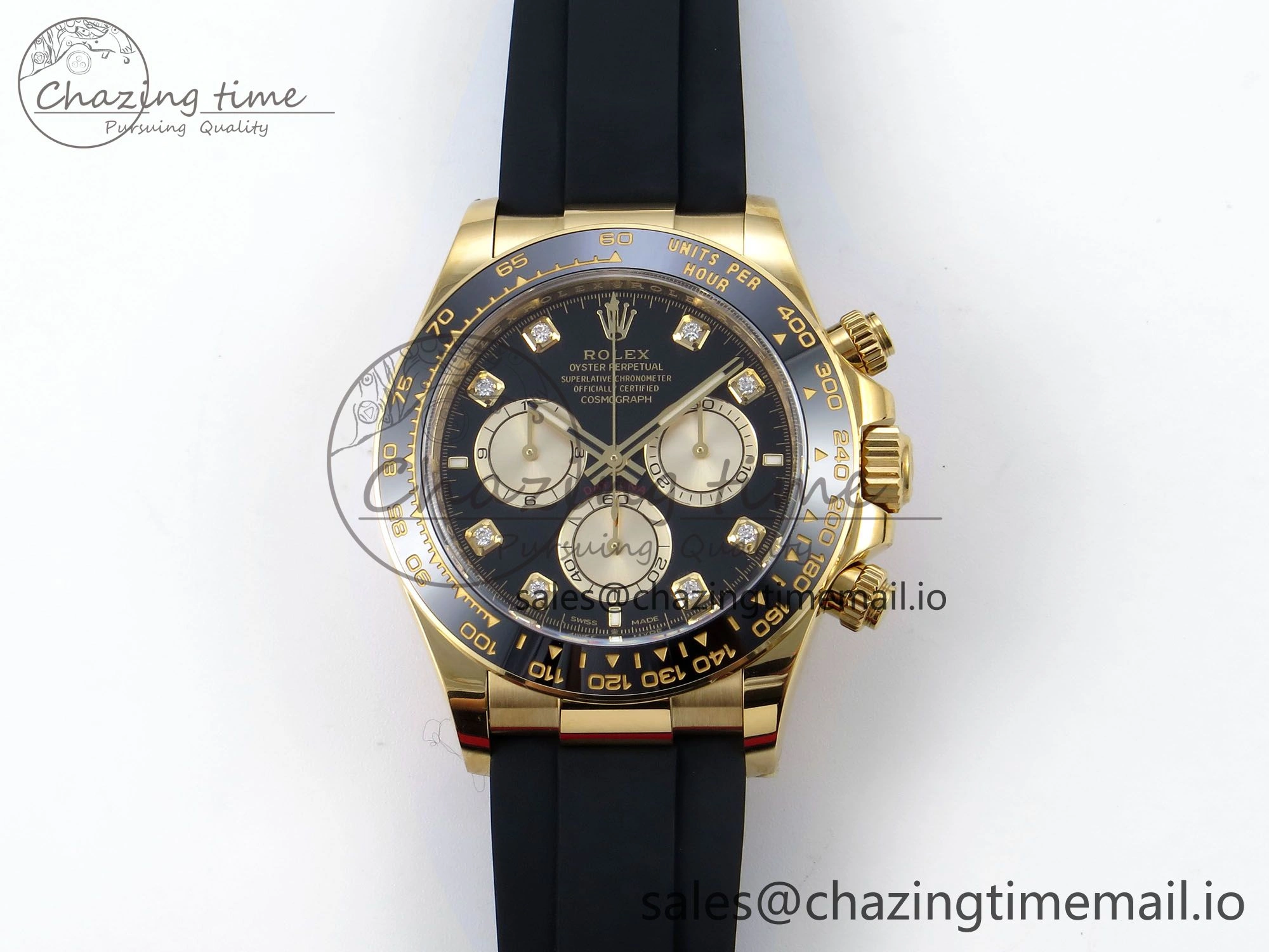 Daytona 126518 YG Clean 1:1 Best Edition 904L Black YG Diamond Dial on Oysterflex Rubber Strap DD4131