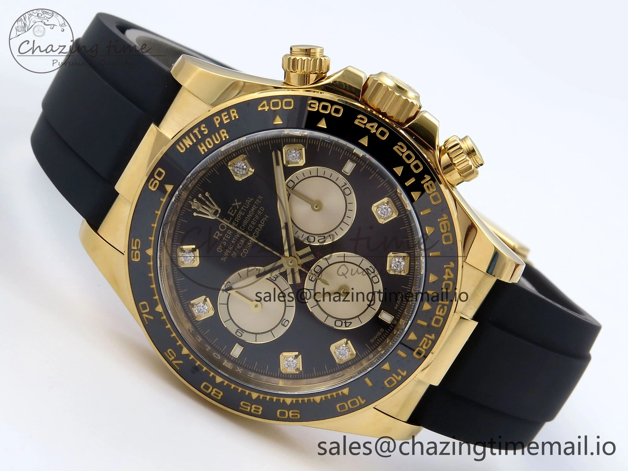 Daytona 126518 YG Clean 1:1 Best Edition 904L Black YG Diamond Dial on Oysterflex Rubber Strap DD4131