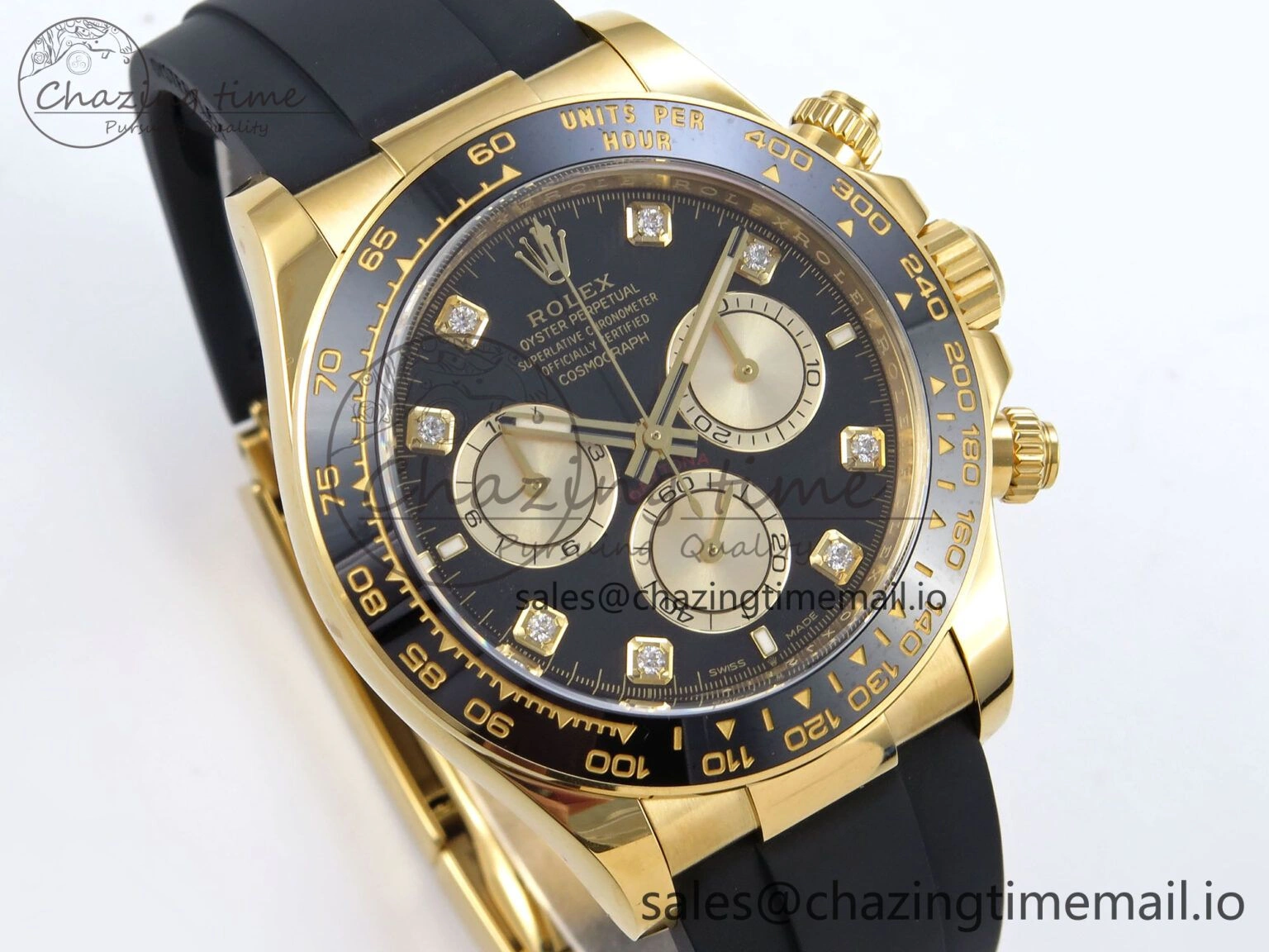 Daytona 126518 YG Clean 1:1 Best Edition 904L Black YG Diamond Dial on Oysterflex Rubber Strap DD4131