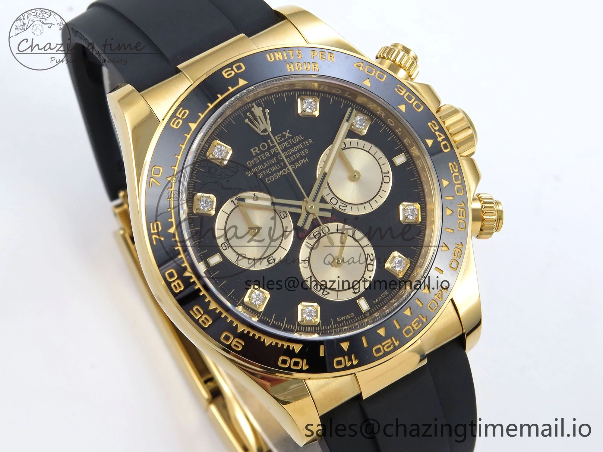 Daytona 126518 YG Clean 1:1 Best Edition 904L Black YG Diamond Dial on Oysterflex Rubber Strap DD4131