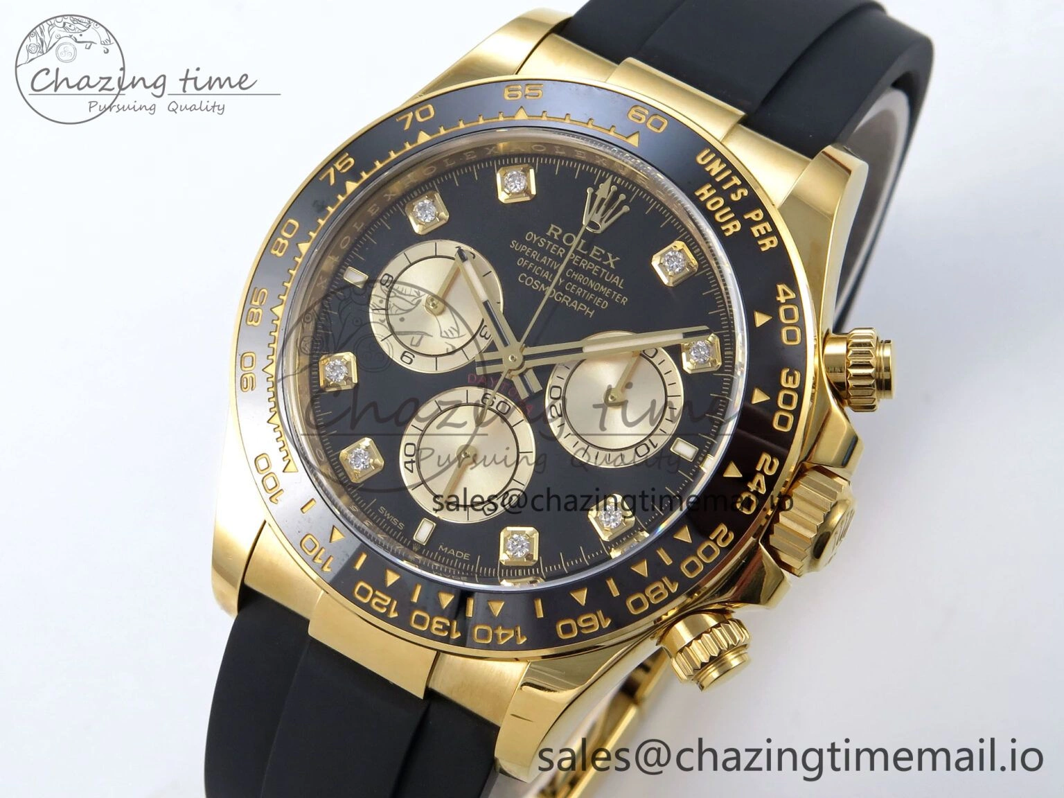 Daytona 126518 YG Clean 1:1 Best Edition 904L Black YG Diamond Dial on Oysterflex Rubber Strap DD4131
