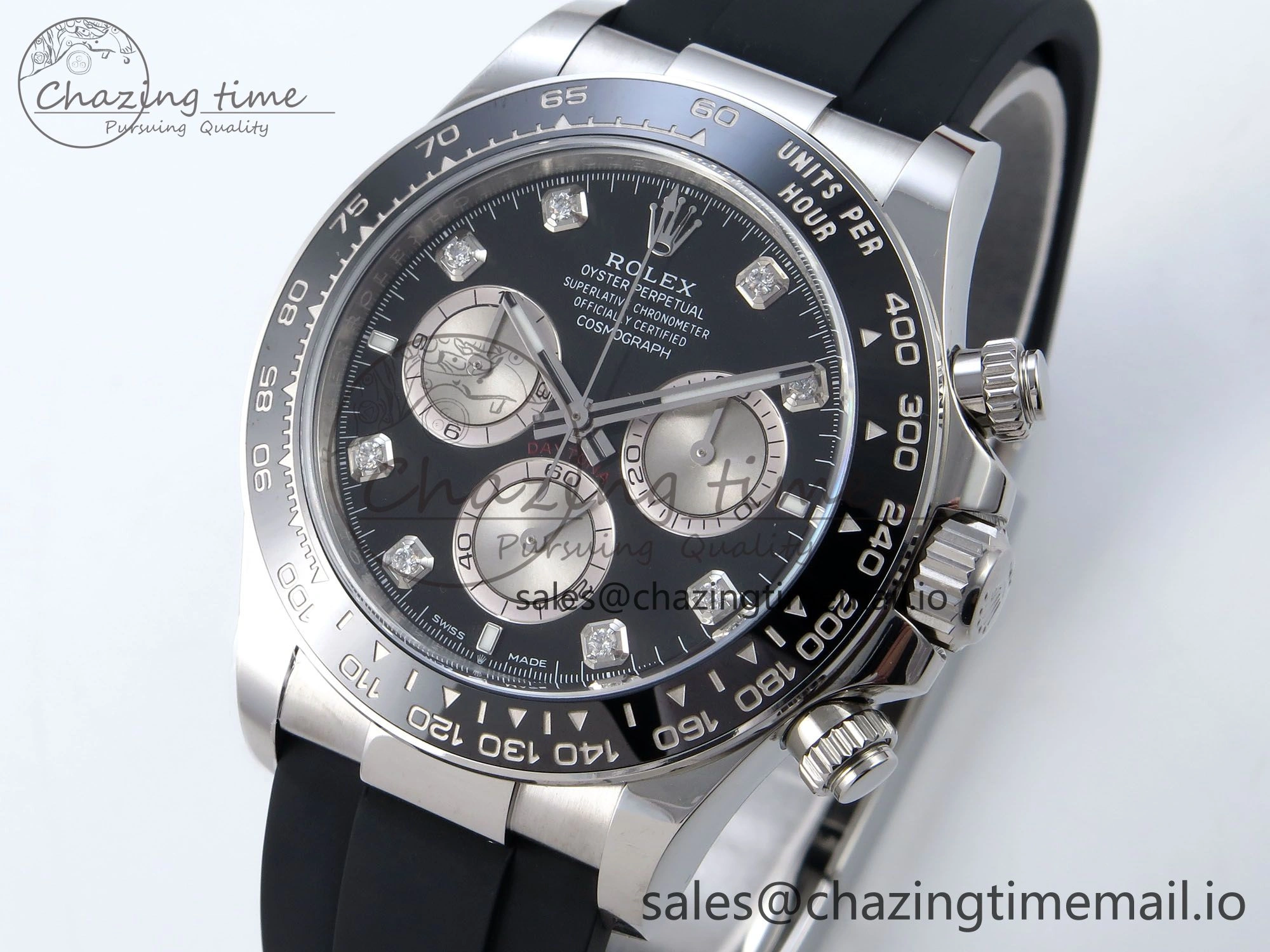 Daytona 126519LN SS Clean 1:1 Best Edition Black Diamonds Dial on Oysterflex Rubber Strap DD4131