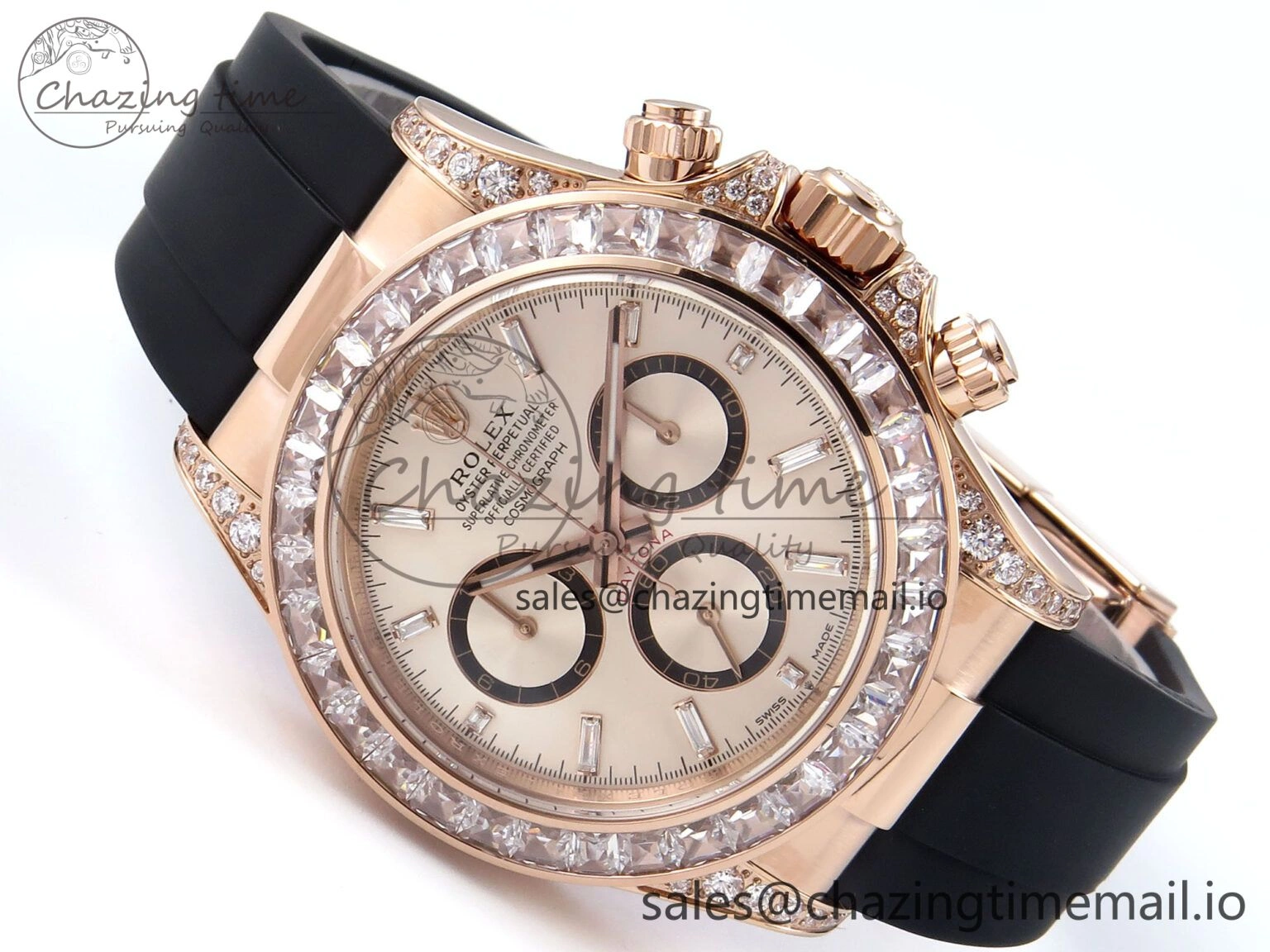 Daytona 126535TBR EWEF 1:1 Best Edition 904L Steel RG Crystal Dial Diamonds Bezel on Black Rubber Strap SH4131