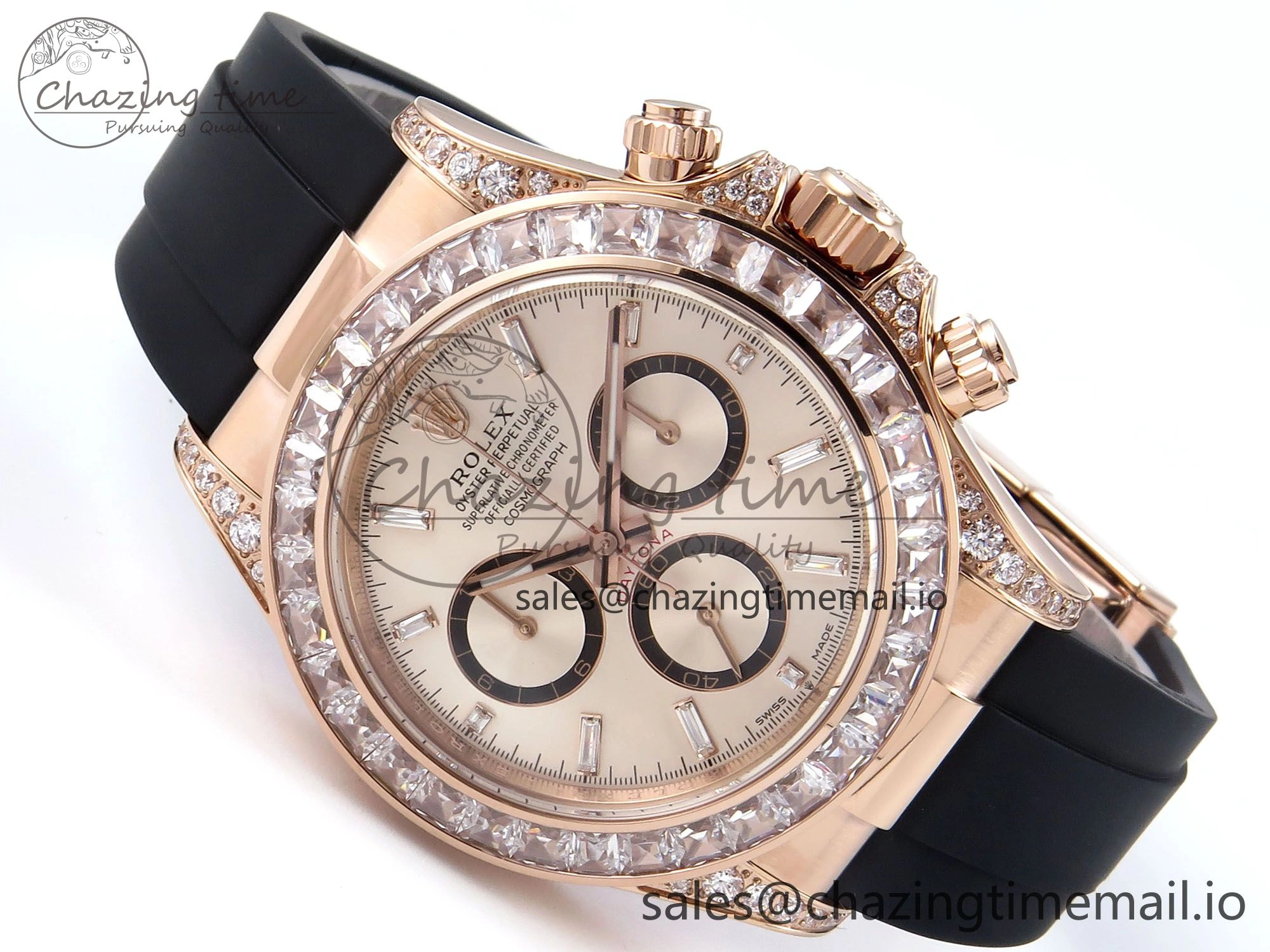 Daytona 126535TBR EWEF 1:1 Best Edition 904L Steel RG Crystal Dial Diamonds Bezel on Black Rubber Strap SH4131