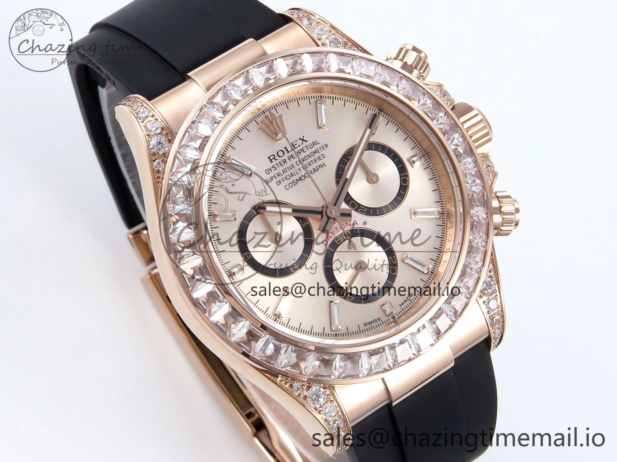 Daytona 126535TBR EWEF 1:1 Best Edition 904L Steel RG Crystal Dial Diamonds Bezel on Black Rubber Strap SH4131