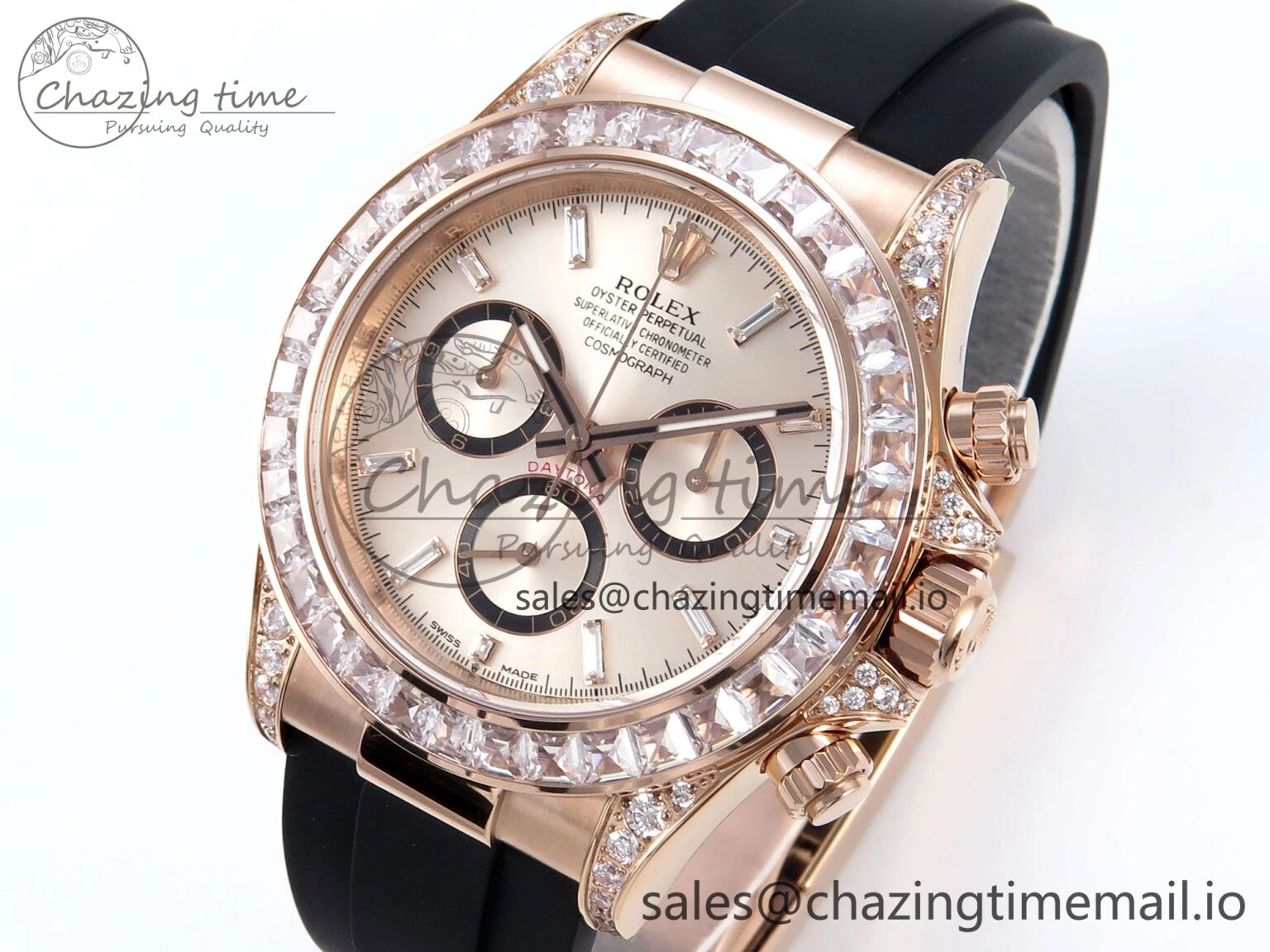 Daytona 126535TBR EWEF 1:1 Best Edition 904L Steel RG Crystal Dial Diamonds Bezel on Black Rubber Strap SH4131
