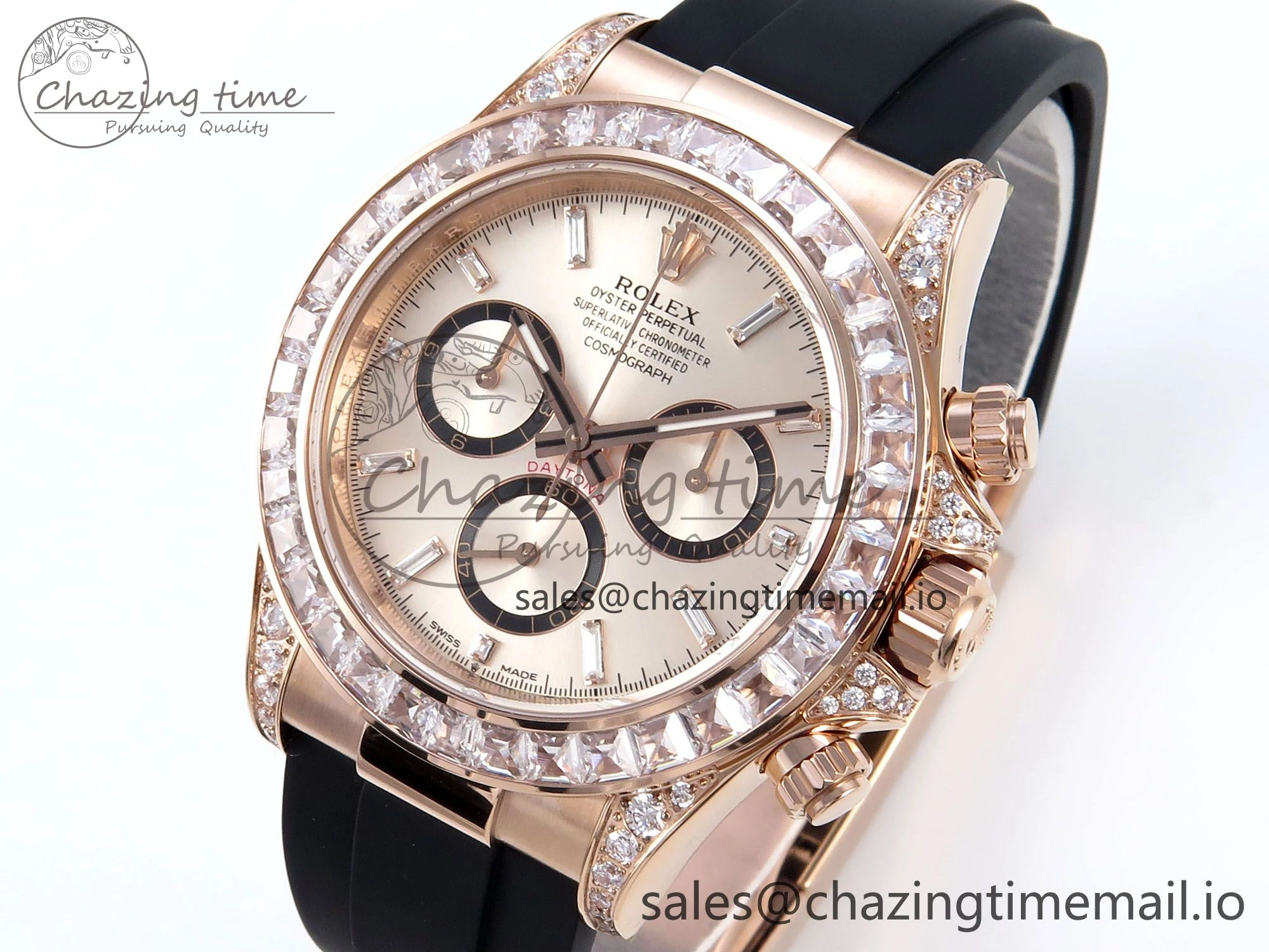 Daytona 126535TBR EWEF 1:1 Best Edition 904L Steel RG Crystal Dial Diamonds Bezel on Black Rubber Strap SH4131