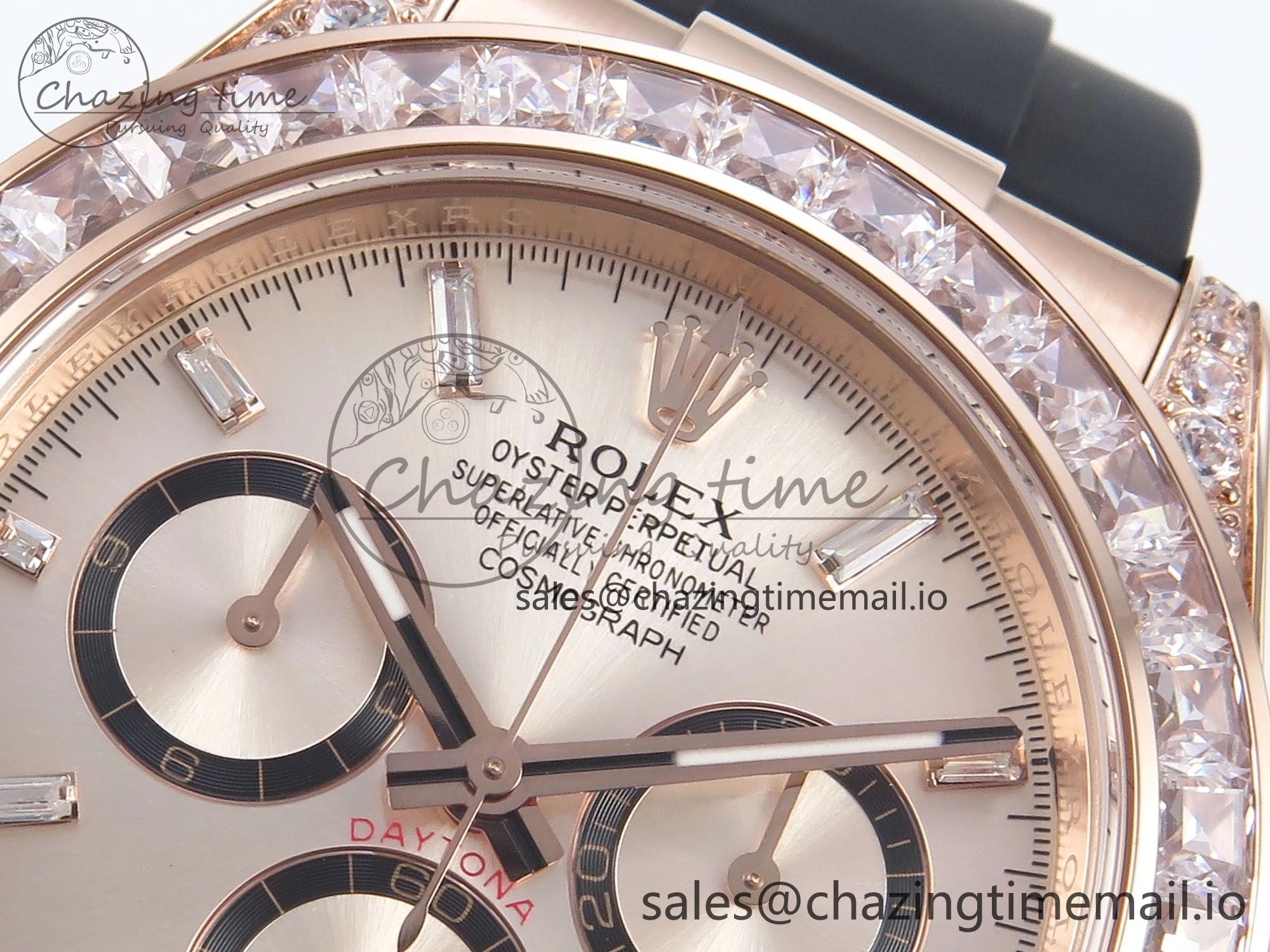 Daytona 126535TBR EWEF 1:1 Best Edition 904L Steel RG Crystal Dial Diamonds Bezel on Black Rubber Strap SH4131