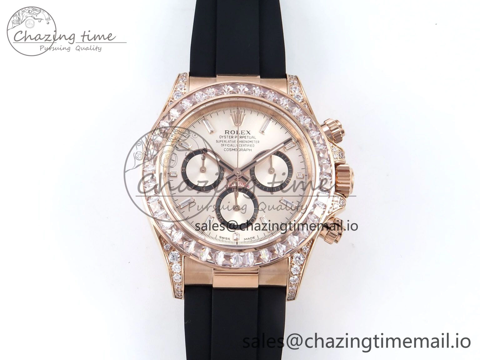 Daytona 126535TBR EWEF 1:1 Best Edition 904L Steel RG Crystal Dial Diamonds Bezel on Black Rubber Strap SH4131