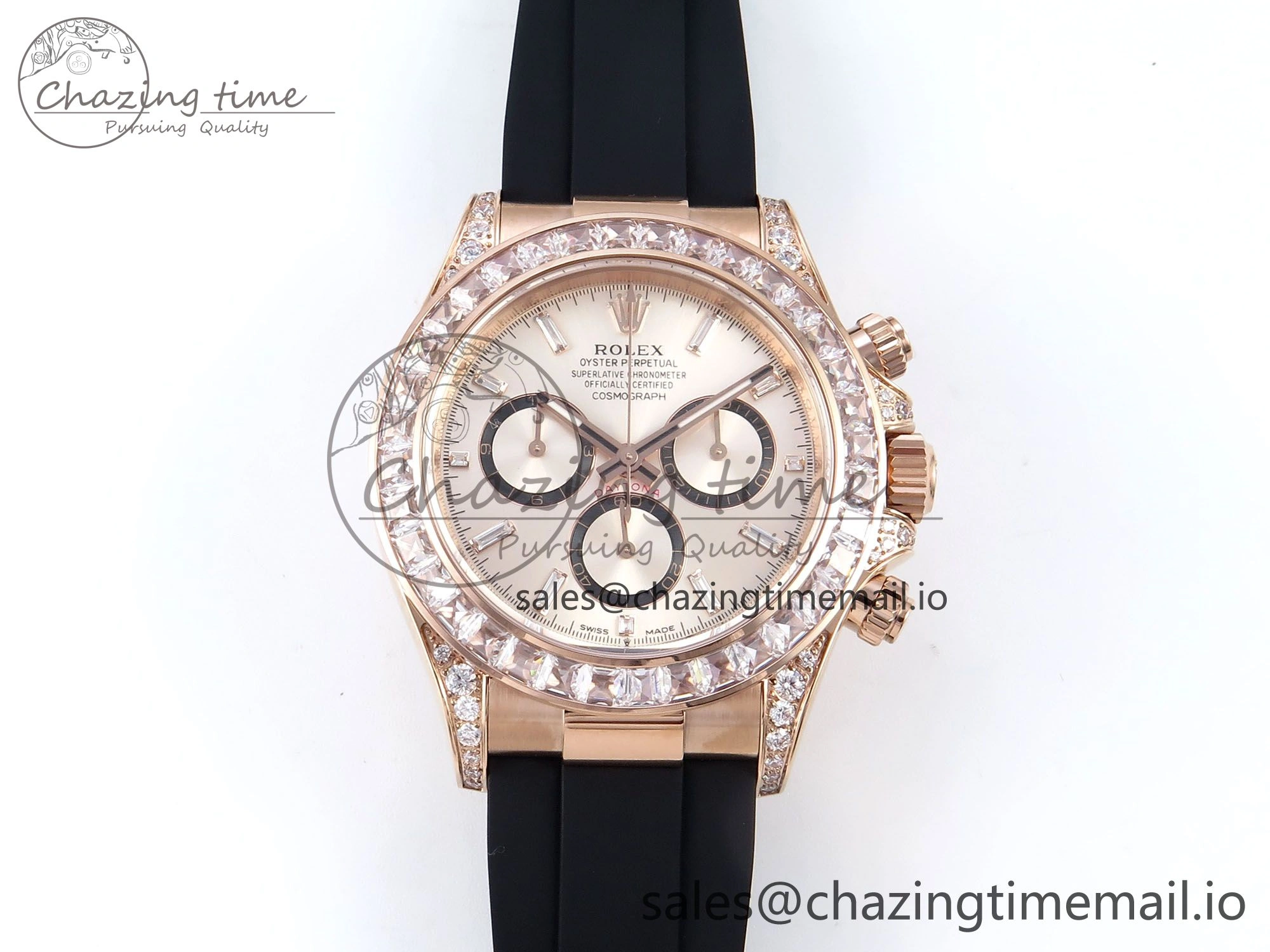 Daytona 126535TBR EWEF 1:1 Best Edition 904L Steel RG Crystal Dial Diamonds Bezel on Black Rubber Strap SH4131