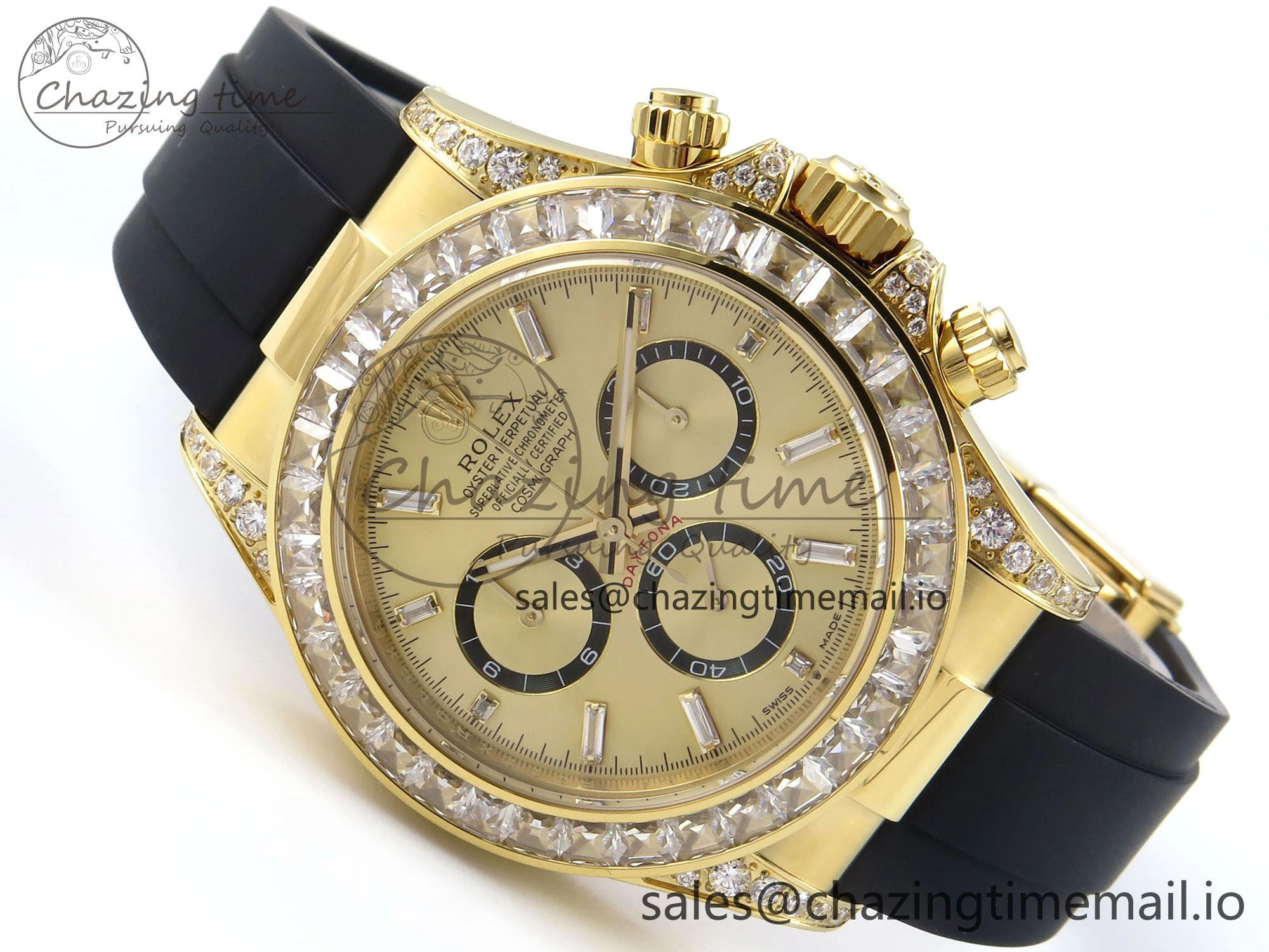 Daytona 126538TBR EWEF 1:1 Best Edition 904L Steel YG Crystal Dial Diamonds Bezel on Black Rubber Strap SH4131